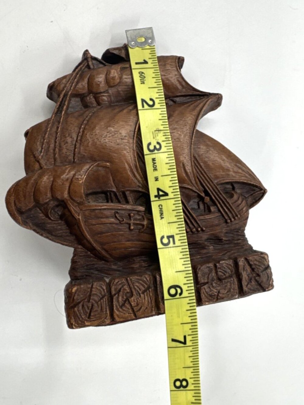 Vintage Ornawood Single Bookend Sailing Ship Wood Carved Nautical Skipper USA - Picture 3 of 7